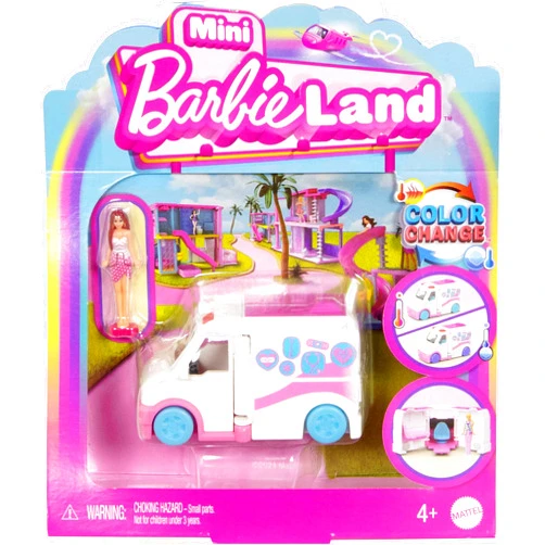 Barbie Mini BarbieLand Doll & Toy Vehicle Set with 1.5-inch Doll, Color-Change Care Clinic Vehicle & Medical Office