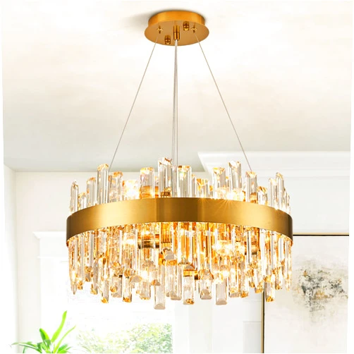 Siljoy 12-Light Modern Crystal Chandelier Brass Gold Round 2-Tiers K9 Crystal Raindrop Chandelier Luxury Adjustable Pendant Light Fixture for Dining Living Room Kitchen Bedroom Bathroom D19.7''