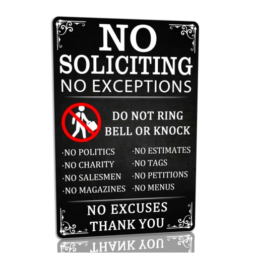 Ewxibnc No Soliciting Tin Sign No Exceptions Do Not Ring Bell Or Knock Metal Signs Don’t Knock Sign Funny No Soliciting Decor For House Door Yard 8x12 Inches