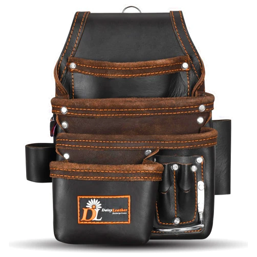 Daisy Leather Enterprises Daisy Leather Tool Bag - Pro 505 Premium Oil Tanned 13 Pockets with Speed Square Pocket Pouch Leather Bags, Multipurpose Tool Organizer for Handyman, Electrician & Carpenter Tool Bags, XL (Chocolate)