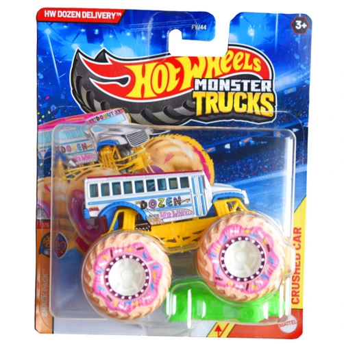 Hot Wheels Monster Trucks HW Dozen Delivery, Snack Pack 1/6 Includes Crushed Car
