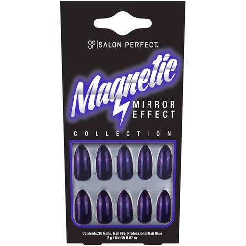Salon Perfect Magnetic Mirror Effect Artificial Press On Nail Set - Blue, 1-pack