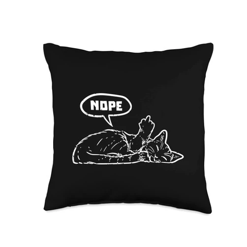 BoredKoalas Cat Lover Owner Decor Gifts Cat Nope Finger Funny Lazy Kitten Feline Animal Lover Throw Pillow, 16x16, Multicolor