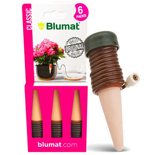 Blumat Classic Self-Watering Stakes - Prevents Overwatering and Underwatering for Healthy Growth While You are Away - Ideal for Indoor Plant Watering, 6 Pack, wo Adapter