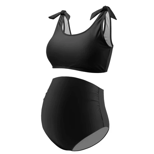 GINKANA Maternity Bikini Set Two Piece Pregnancy Swimsuit Tie Shoulder Straps High Waist Swimwear Pregnancy Bathing Suits