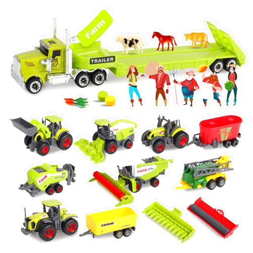 Oriate Kids Farm Toys Realistic Tractor Vehicle Playset, Diecast Car Set Educational Mini Farm Animals with Flatbed Trailer, Birthday Gift for Children 3 Year Old