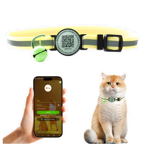 FXBSQF Breakaway Cat Collar with ID Tag, Cat Collar QR Code Tag,Personalized Cat Collar, Cute Kitty Collar with Bells, Pet Online Profile-Scan QR Receive Instant Pet PR (Yellow)