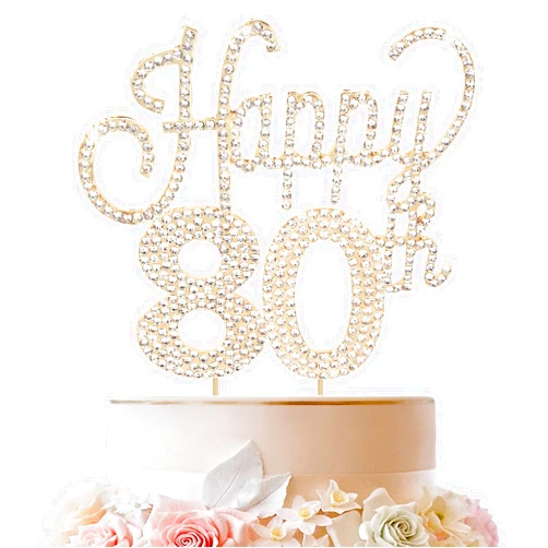 LINGTEER Happy 80th Birthday Gold Rhinestone Cake Topper - Cheers to 80th Birthday Eighty Years Old Anniversary Party Cake Centerpieces Topper Decorations Gift Sign.