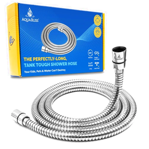 AquaBliss Handheld Shower Hose - 6.5'Ft Extra Long Replacement, Universal Fit - Anti-Tangle 360 Rotation - Anti-Burst EPDM Woven Nylon, Rust Proof Brass/Stainless Steel Shower Head Hose Cord Extension