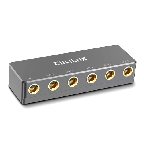 Cubilux 5-Way Quarter Inch Signal Splitter, Passive 1/4” Audio Splitter, 6.35mm Multiport Aux Splitter Box for Instruments, Bass Guitar, Keyboard, Headphones, Studio Monitor, Speaker, Amplifier