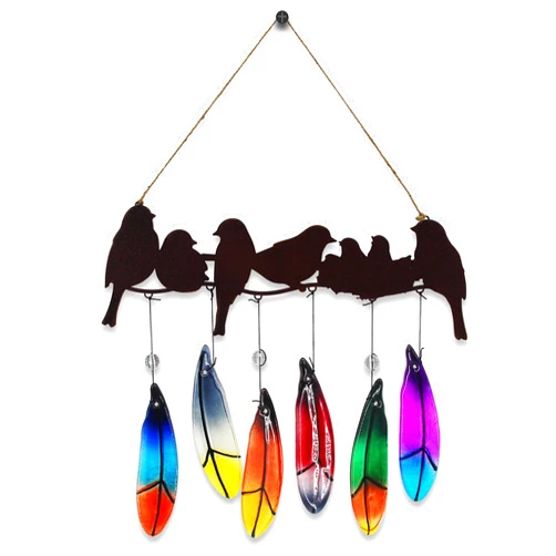 WUFEILY Wind Chimes for Outside with Handmade Glass Feather, Metal Bird Art Ornaments Pendant Windchimes Outdoors Hanging for Indoor Outdoor Yard Patio Porch Decoration, Birthday Gifts for Mom