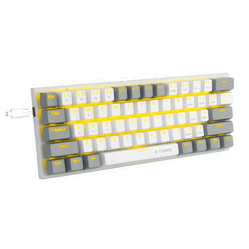 E-YOOSO 60% Mechanical Keyboard, E-YOOSO Gaming Keyboard with Blue Switches and Solid Color Backlit Small Compact Keyboard 60 Percent Keyboard Mechanical, Portable 60 Percent Gaming Keyboard Gamer(White Grey)