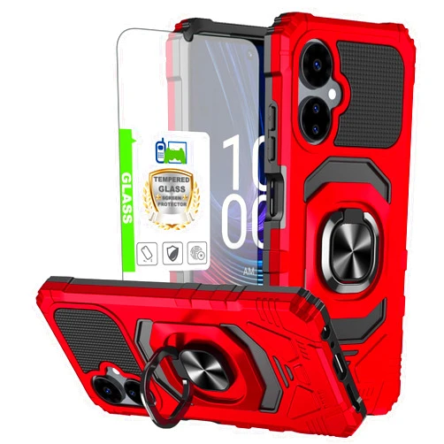 Telegaming for Boost Celero 5G 2024 Case, Celero 3 5G Phone Case with Tempered Glass, Ring Kickstand Holder Magnetic, Military Grade Shockproof Protective Armor Cover - Red