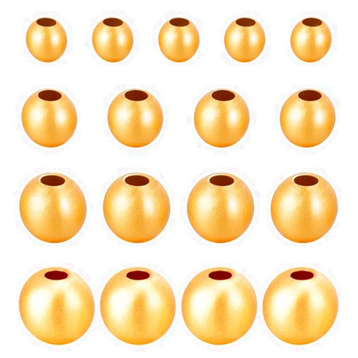 Beebeecraft 1 Box 160Pcs Matte Style Round Beads 18K Gold Plated Brass 4 Size Ball Spacer Beads Matte Golden Loose Beads with Large Hole for Jewelry Making DIY Crafts