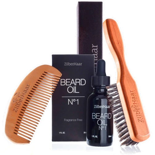 ZilberHaar Beard Grooming Basic Bundle - Soft Regular Brush + 1oz Beard Oil + Beard Comb