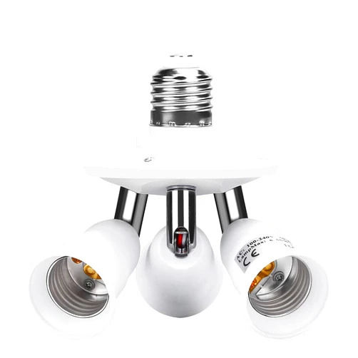 ELECTOP E26 E27 Adjustable Socket Splitter,3 in 1 Socket White Bulb Base Adapter Lamp Holder,360 Degree Rotating 180 Degree Bending