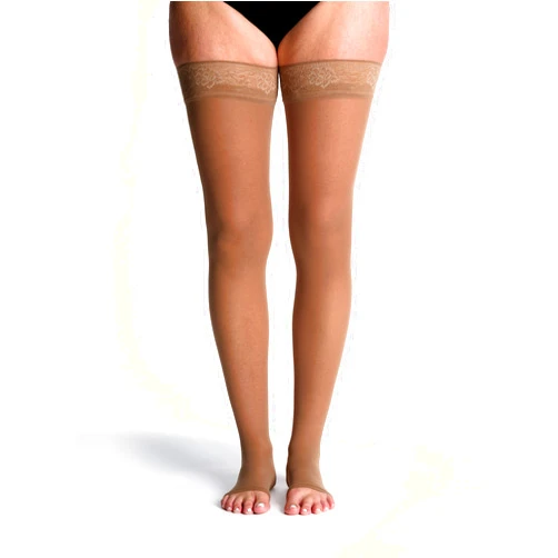 SIGVARIS Women’s Style Sheer 780 Open Toe Thigh-Highs w/Grip Top 30-40mmHg - Cafe - Large Short