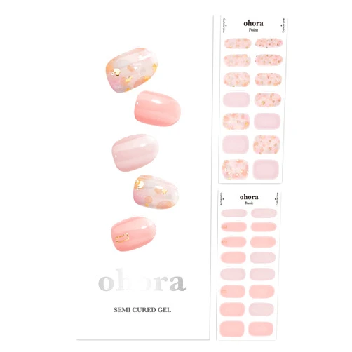 ohora Semi Cured Gel Nail Strips (N Lazy Sunday) - Works with Any Nail Lamps, Salon-Quality, Long Lasting, Easy to Apply & Remove - Includes 2 Prep Pads, Nail File & Wooden Stick - Pink