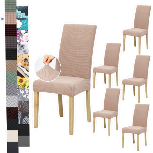 BIETYONE Dining Chair Cover,Dining Room Chair Covers Set of 6,Jacquard Stretch Kitchen Chair Cover,Detachable Washable Dining Chair Cover,Parsons Chair Slipcovers Protective,for Home,Restaurant,Banquet(Khaki)