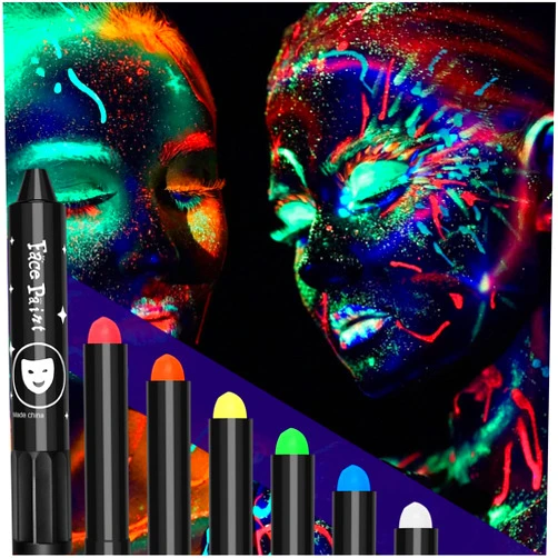 Bzeumk Glow in The Dark Face Paint Crayons Body Painting Under Black Light and UV Non-Toxic for Halloween Masquerades Easter Festivals Party