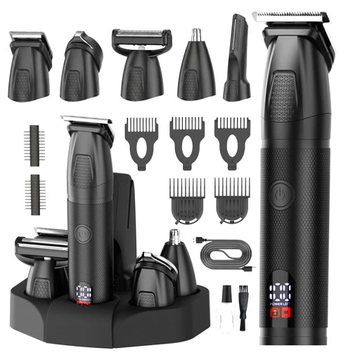Bomxin Beard Trimmer for Men 6 in 1 Cordless Waterproof Electric Hair Clippers Mustache Body Face Trimmer All in One Grooming Kit with LED Display USB Rechargeable
