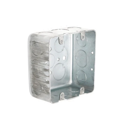 RACO Hubbell-Raco 683 Two-Device Switch, 4-Inch. Square Box 2-1/8-Inch Deep, 1/2-Inch and 3/4-Inch Side Knockouts, Drawn, Gray Finish