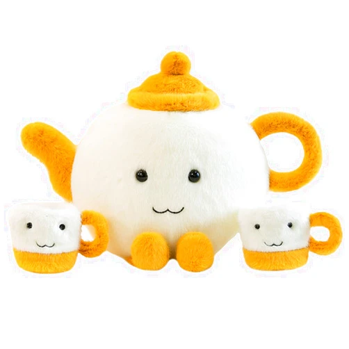 ELAINREN Plush Teapot and Cups Set,Lifelike Stuffed Teapot with 2 Cups,Ultra-Soft Teapot Shape Plushie Pillow Decor Gifts/28x25cm
