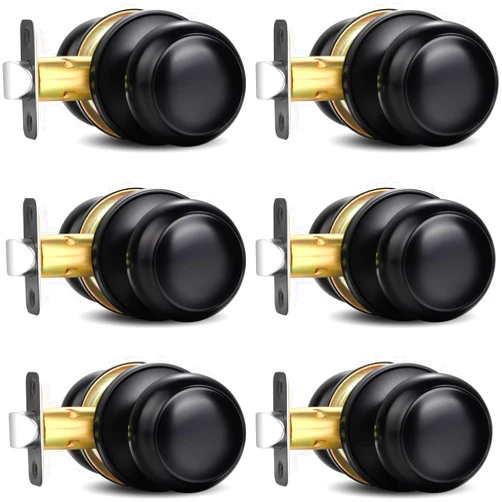 Sopoby Black Door Knob, 6 Pack Round Keyless Doorknobs Interior/Exterior Lockset, Passage Locking Door Knobs for Bedroom/Bathroom, Black Modern Design Door Hardware