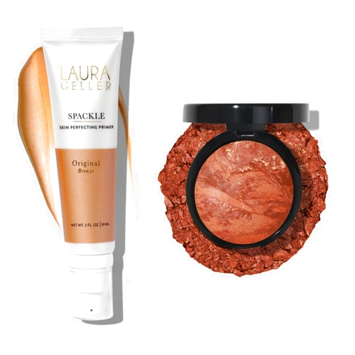 LAURA GELLER NEW YORK Instant Vacation 2pc - Baked Bronze-n-Brighten Bronze Powder - Deep + Spackle Skin Perfecting Makeup Primer, Bronze