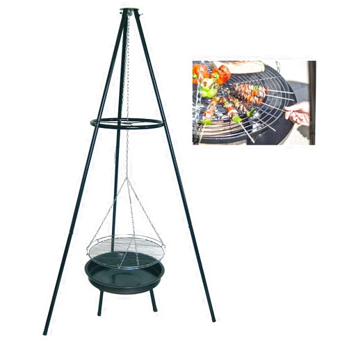 GKTF Fire Pit with Height-Adjustable Hanging Grill, Portable BBQ Tripod Charcoal Barbecue Metal Fire Brazier for Camping Garden Picnic Party Back Yard