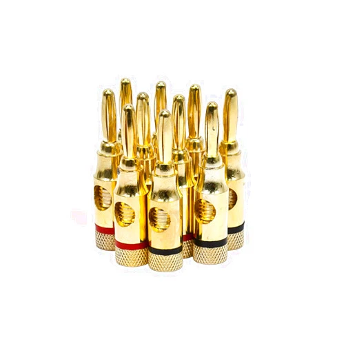 Monoprice 109437 5PRJX74047 Gold Plated Speaker Banana Plugs – 5 Pairs – Open Screw Type, For Speaker Wire, Home Theater, Wall Plates And More