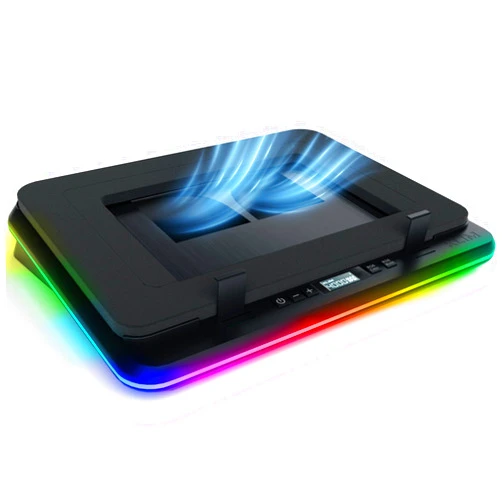 KLIM Turbofrost Gaming Laptop Cooling Pad - 4 Powerful Turbo Fans - 4 x 4000 RPM, Dynamic RGB, 4-Ports USB, Laptop Cooler 2 Power Modes USB-C/DC, Sealed Foam for Fast Cooling - Up to 17in - Black