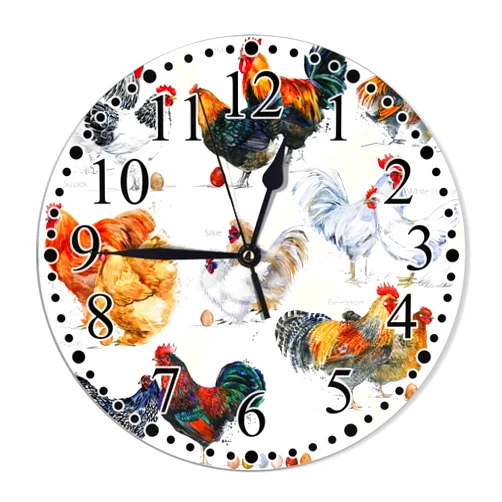 KEEPSUPER Clock Hen and Rooster Wall Clock 10 Inch Battery Operated Clock Silent Non-Ticking Modern Clocks Decorative for Home Kitchen Living Room Bathroom Office