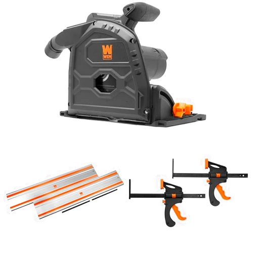 WEN 12-Amp 7-1/4-Inch Variable Speed Plunge Cut Circular Track Saw with 110-Inch Track Saw Track Guide Rail and Clamps (CT1274, CT9110, CT992F)