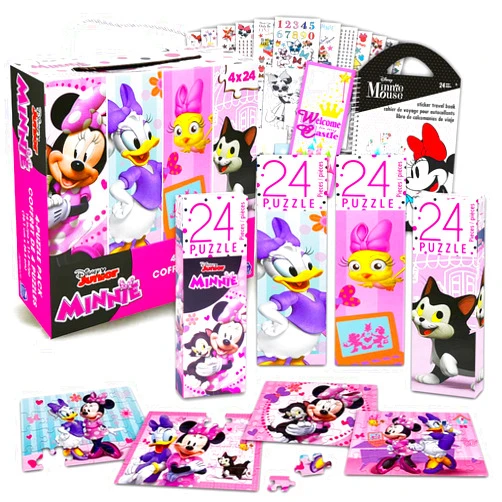 Disney Minnie Mouse Puzzle 4 Pack Bundle - Minnie Mouse Puzzle Set with 4 Unique Minnie Mouse Puzzles, Stickers and More! (Minnie Mouse Jigsaw Puzzles)