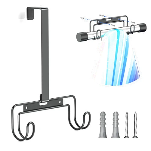 XILIMEN Ironing Board Holder Wall Mount, Over The Door Ironing Board Hanger, Ironing Board Wall Mount for Y & T Leg, Iron Holder Wall Mounted for Laundry Room (Black)