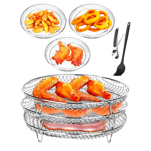 Glazeal Three Stackable Dehydrator Racks for Ninja, Instant Pot Vortex, COSORI, CHEFMAN, Gowise, Ultrean, Gourmia - 304 Stainless Steel Grill Rack Fits 4.2-5.8 QT Air Fryer, Oven Air Fryer Accessories