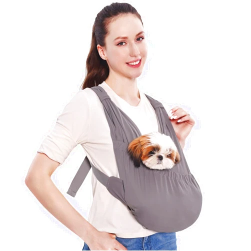 Supet Dog Sling Carrier for Small Pets, Hands Free Cat Sling, Reducing Back Neck Pain Anti-Anxiety Puppy Front, Adjustable Soft Dog Carrying (Grey, Regular)