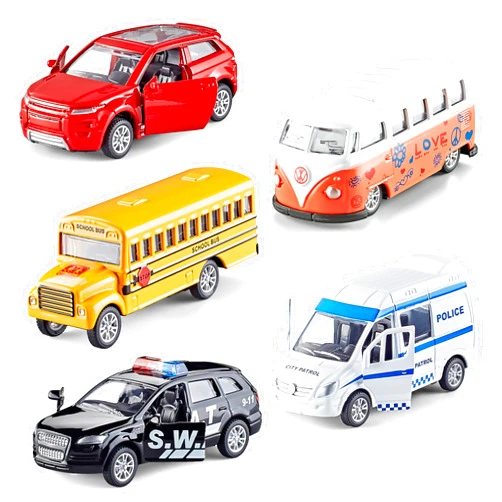 KIDAMI Die-cast Metal Toy Cars Set of 5, Openable Doors, Pull Back Car, Gift Pack for Kids (Official Car)