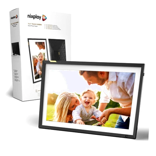 Nixplay Digital Touch Screen Picture Frame with WiFi - 15.6” Photo Frame, Connecting Families & Friends (Black/White Matte)