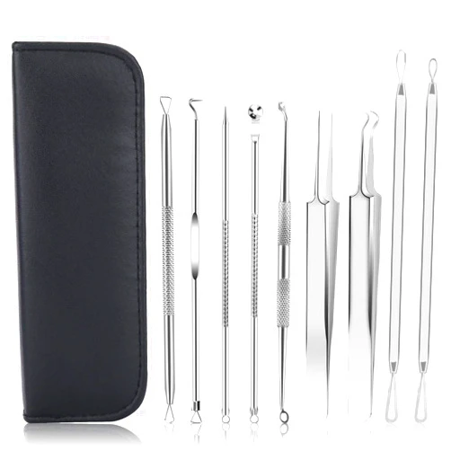 UUBAAR Pimple Popper Tool Kit, UUBAAR 9 PCS Blackhead Remover Tools with Tweezers, 16-Heads Professional Acne Zit Pimple Popper Extraction Tools, Whitehead Comedone Extractor Kit for Facial Nose