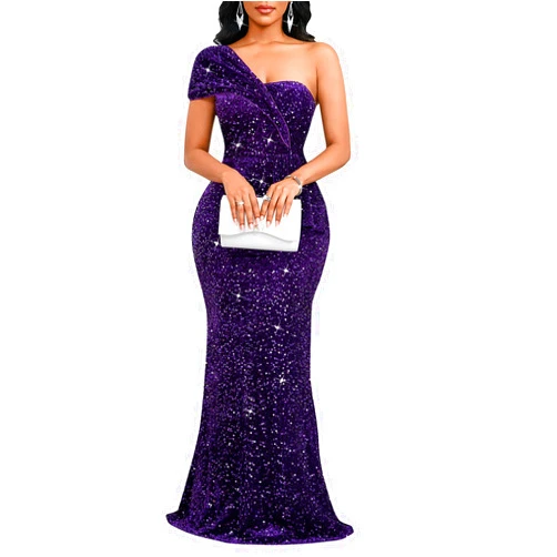 Cololura Women Sexy Sequin One Shoulder Mermaid Formal Party Cocktail Gowns Bodycon Evening Maxi Dress