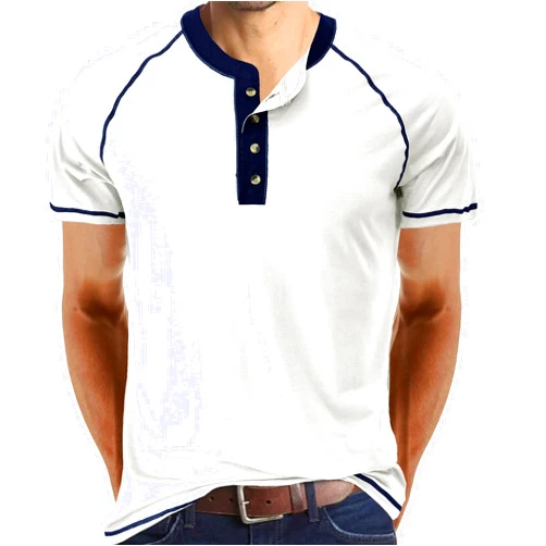ELFTOWN Mens Casual Slim Fit Basic Henley short Sleeve Fashion T-Shirt Notch Neck Tee