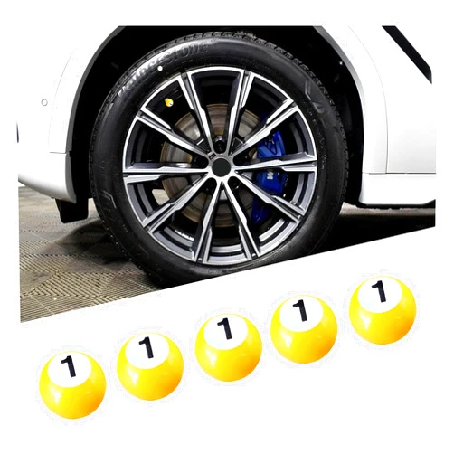 Ziciner 5 Pack Tire Valve Stem Cap Cover, Leakproof Valve Stem Caps with Ball Design, Corrosion Resistant Wheel Valve Covers, Universal Car Accessories (1# Yellow)