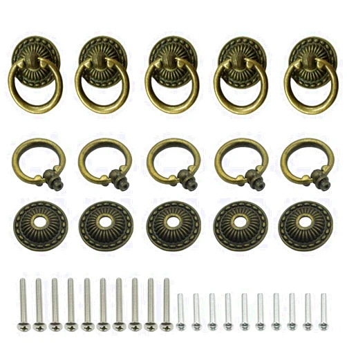 LC LICTOP 10 Pack Vintage Knobs Pulls Handles Antique Drawer Pull Ring Single Hole Decorative Hardware with Screws (Bronze)
