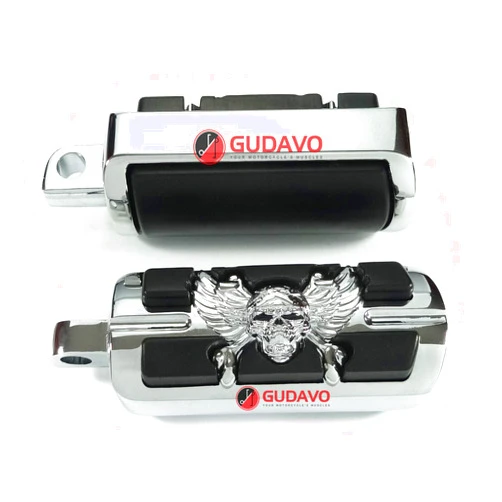 GUDAVO Skull highway bar foot peg Chrome Foot Pedal Footrests Fits For Harley Davidson Big Dog, Dyna Wide Glide, Electra Glide Fat Boy Softail, Springer Sportster Street Glide Road Kind
