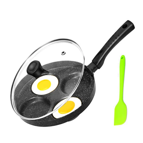 MyLifeUNIT Egg Frying Pan, 4-Cup Nonstick Fried Egg Pan, Aluminum Egg Cooker Pan with Lid and Spatula