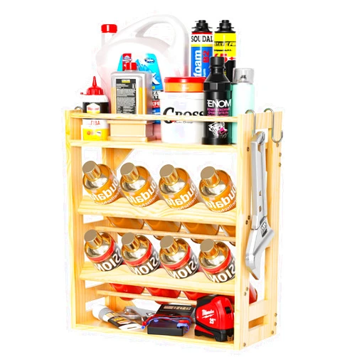 uyoyous Spray Paint or Lube Can Storage Holder Rack 4 Tier 8 Can Wall Mount Spray Can Organizer Wood Shelf Case Organizer for Garage Shop Craft Workroom 15.75In(L) x16.9In(W) x6.7In(H)