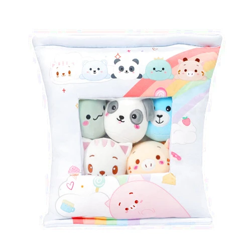 AIXINI a Bag of Animal Snack Pillow Plush Pudding Cat Panda Removable Stuffed Animal Sets Creative for Kids