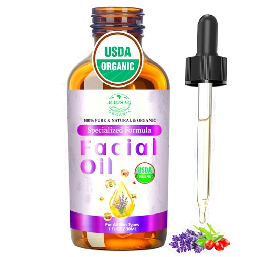 MMPANG Organic Face Oil with Lavender, Rosehip, Frankincense, Pomegranate & Vitamin E - USDA Certified Cold Pressed 100% Natural Anti-Aging Facial Oil for Moisturizing, Brightening - 1oz / 30ml